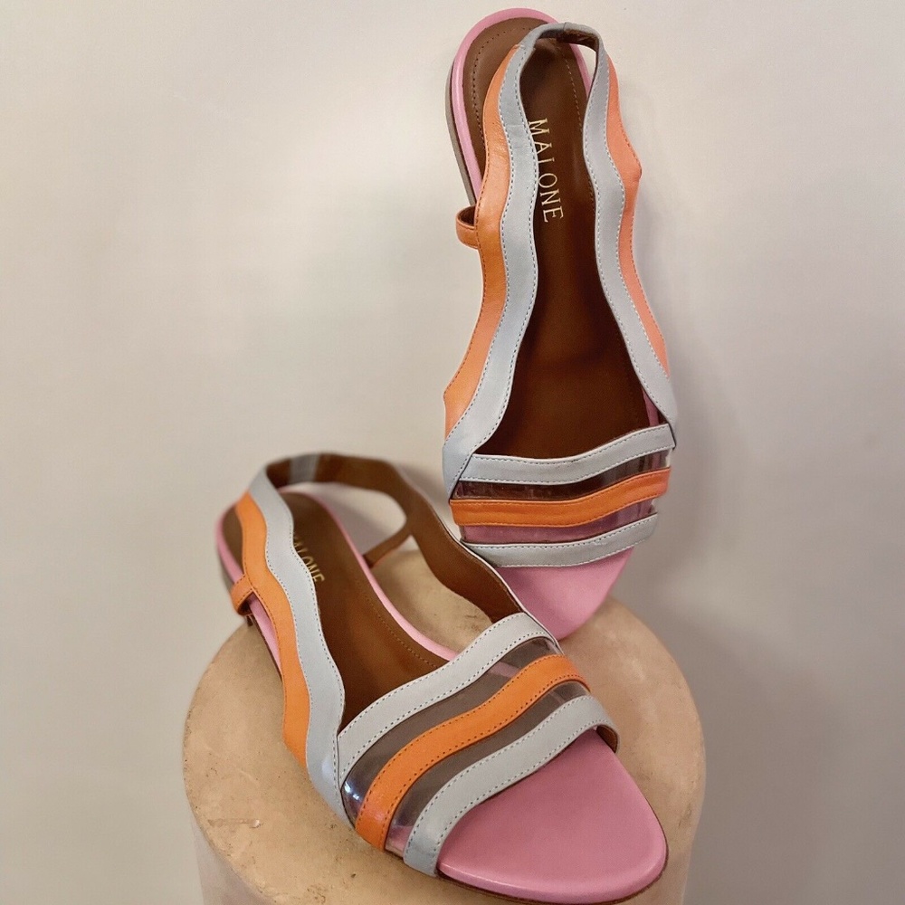 Malone Souliers Striped Open Toe Slingback Sandals